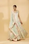 Champagne Beige Emdroidered Anarkali with Net Dupatta and Lycra Churidar