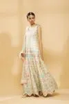 Champagne Beige Emdroidered Anarkali with Net Dupatta and Lycra Churidar