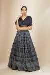 Midnight Grey Digital Printed Raw Silk Lehenga Set