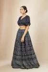 Midnight Grey Digital Printed Raw Silk Lehenga Set