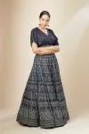Midnight Grey Digital Printed Raw Silk Lehenga Set