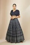 Midnight Grey Digital Printed Raw Silk Lehenga Set