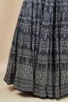 Midnight Grey Digital Printed Raw Silk Lehenga Set