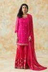 Hot Pink Chiffon Sharara Suit