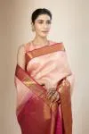 Peach and Magenta Kanjivaram Silk Saree