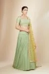 Beige and Mid Night Grey Ombre Net Lehenga