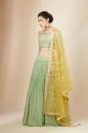 Beige and Mid Night Grey Ombre Net Lehenga