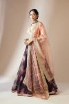 Black and Peach Organza Lehenga Set