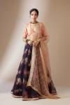 Black and Peach Organza Lehenga Set