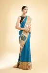 Peacock Blue and Beige Tussar Saree