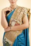 Peacock Blue and Beige Tussar Saree