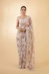 Dusty Peach Organza Chanderi Saree