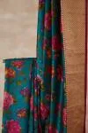Teal Green Floral Printed Kanjivaram Silk Saree