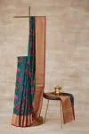 Teal Green Floral Printed Kanjivaram Silk Saree