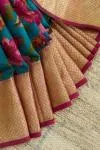 Teal Green Floral Printed Kanjivaram Silk Saree