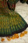 Bottle Green Ajrakh Print Silk Saree