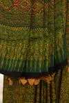 Bottle Green Ajrakh Print Silk Saree