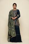 Prussian Blue Silk Sharara Suit