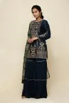 Prussian Blue Silk Sharara Suit