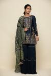 Prussian Blue Silk Sharara Suit