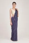 Aubergine Purple Sequin Embellished Georgette Saree