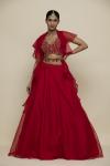 Scarlet Red Organza Lehenga