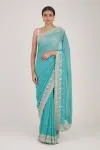Turquoise Sequin Embellished Saree