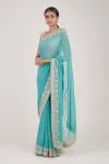 Turquoise Sequin Embellished Saree