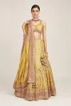 Yellow Floral Design Silk Lehenga