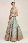 Blue Floral Design Silk Lehenga