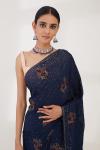 Midnight Blue Floral Weave Saree