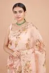 Peach Floral Printed Organza Saree