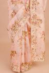 Peach Floral Printed Organza Saree