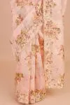 Peach Floral Printed Organza Saree