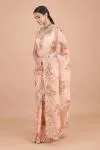Peach Floral Printed Organza Saree