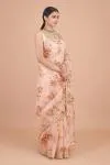 Peach Floral Printed Organza Saree