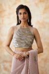 Powder Pink Satin Wrinkle Saree