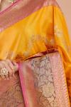 Yellow Floral Border Linen Saree