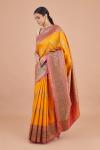 Yellow Floral Border Linen Saree