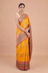 Yellow Floral Border Linen Saree