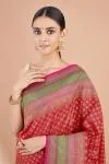 Red Floral Multicolour Stripe Border Saree