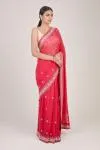 Crimson Mirror Embroidered Georgette Saree