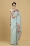 Powder Blue Floral Embroidered Saree