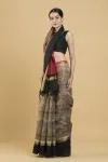 Taupe Printed Tussar Silk Saree