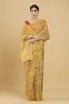 Turmeric Yellow Floral Print Tussar Saree