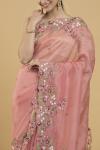 Coral Pink Embroidered Organza Saree