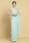 Mint Green Embellished Organza Saree