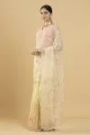 Lemon Yellow Floral Embroidered Organza Saree