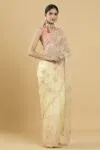 Lemon Yellow Floral Embroidered Organza Saree