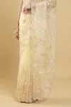 Lemon Yellow Floral Embroidered Organza Saree